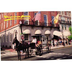 Cheers From Boston Massachusetts Vintage Postcard Horse Carriage Scene